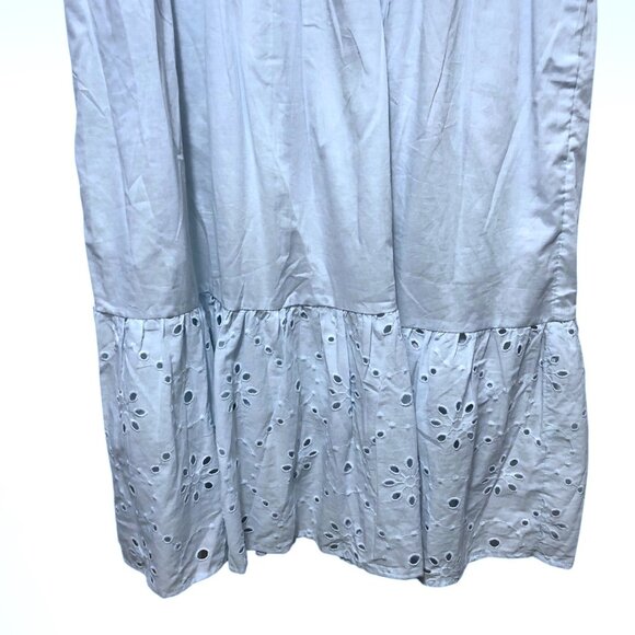 NWT TheGet Solid Light Blue Eyelet Short Sleeves Tiered with Pockets Midi Dress - Picture 7 of 9